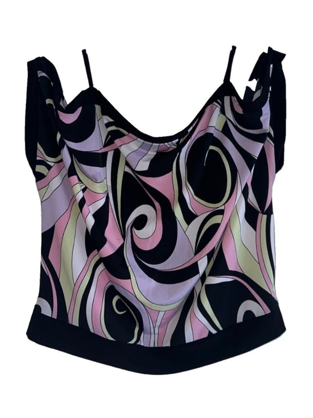 Y2K MKM Designs Cold Shoulder Draped Top No Tag Sz M/L Pink Black Swirl Abstract